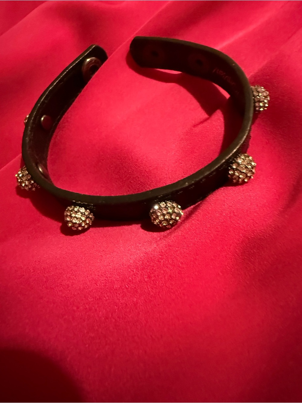 Betsey Johnson Black Bracelet with Gold Crystal Pave Studs